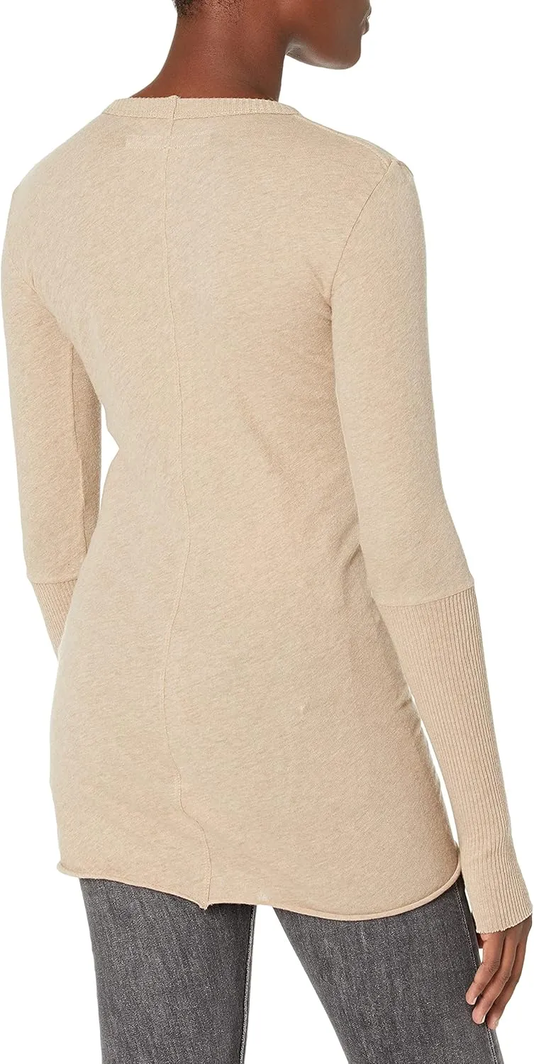 Enza Costa Women’s Cashmere Blend Cuffed Crew Top with Thumbholes