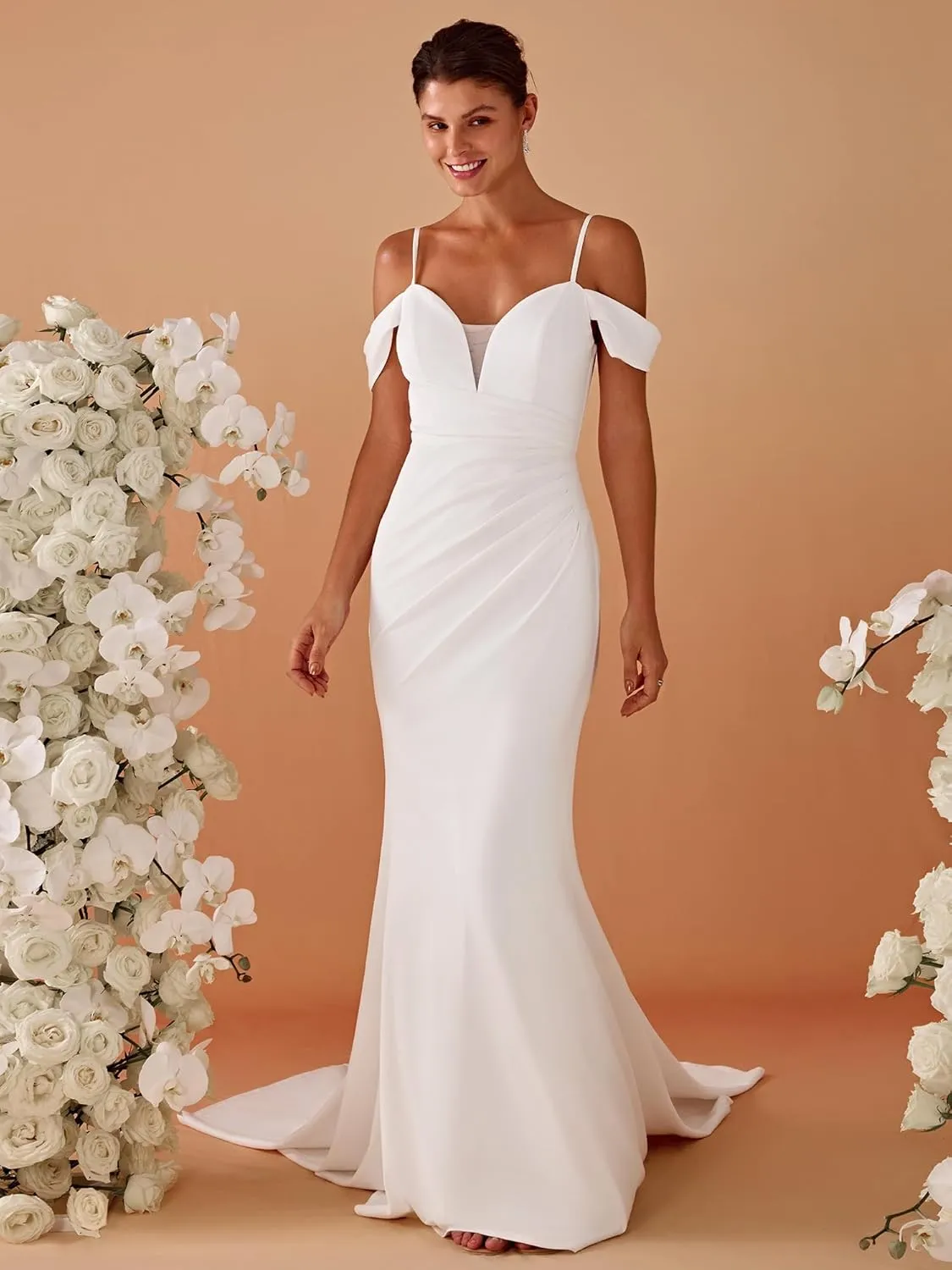 Ever-Pretty Women's Cold Shoulder V Back Mermaid Long Summer Wedding Dresses 01708