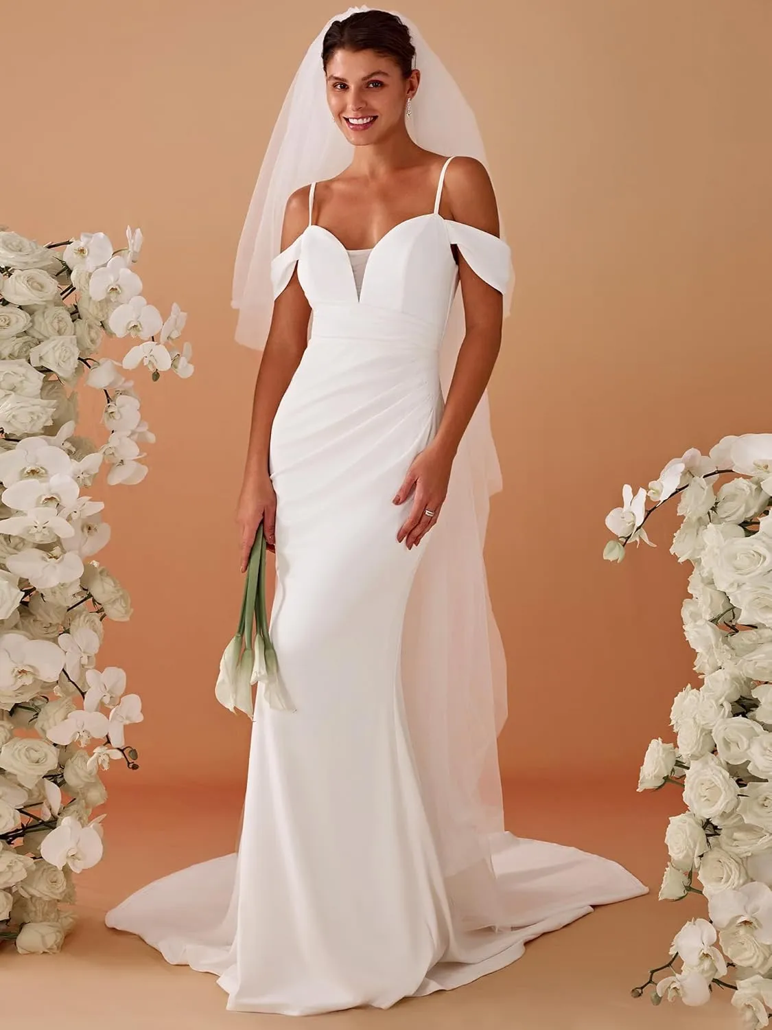 Ever-Pretty Women's Cold Shoulder V Back Mermaid Long Summer Wedding Dresses 01708