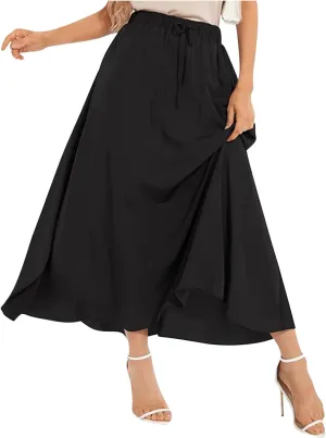 Fall Skirts for Women Elegant Polka Dot Swing Skirts Elastic High Waist Ruffle Pleated Skirt Trendy Plain Skirts