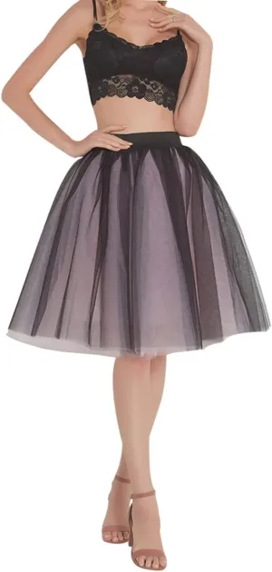FEOYA Women Tutu Skirts 5 Layered Knee Length Tulle Skirt A-line Pleated Princess Skirts Evening Gown Prom Wedding Skirt