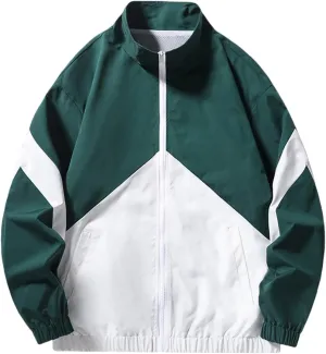 Finelylove Mens Casual Bomber Jacket Lightweight Zip Up Stand Collar Varsity Jacket Fashion Color Block Windbreaker