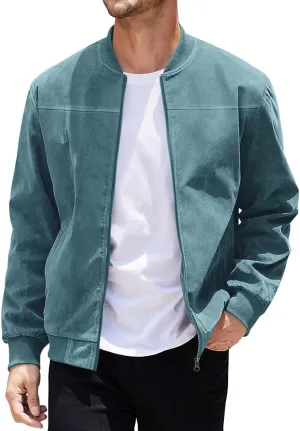 Finelylove Mens Faux Suede Leather Jacket Lightweight Casual Solid Bomber Jacket Water Resistant Windbreaker Outwear