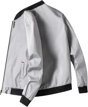 Finelylove Mens Flight Bomber Jacket Lightweight Zip Up Varsity Jacket Long Sleeve Fashion Windbreaker Fall Coat Jackets