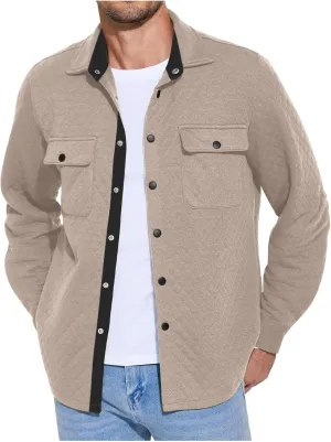Finelylove Mens Shirt Jacket Lightweight Quilted Snap Shacket Jacket Casual Fashion Bomber Jacket Fall Outwear Coat