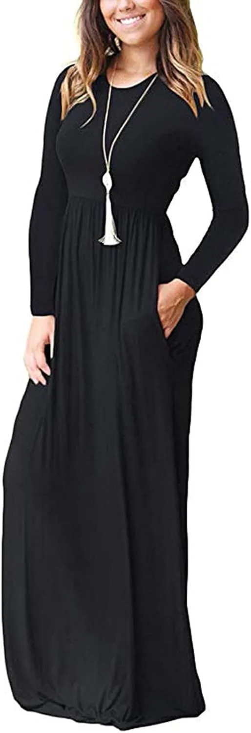 Floral Maxi Dresses for Women 2023 Plus Size Modest Tiered Elastic Waist with Pockets Sleeves Beach Sun Prayer Muslim Dress