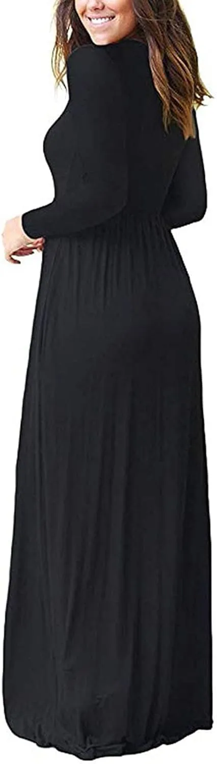 Floral Maxi Dresses for Women 2023 Plus Size Modest Tiered Elastic Waist with Pockets Sleeves Beach Sun Prayer Muslim Dress