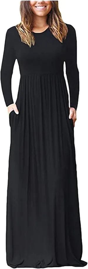 Floral Maxi Dresses for Women 2023 Plus Size Modest Tiered Elastic Waist with Pockets Sleeves Beach Sun Prayer Muslim Dress