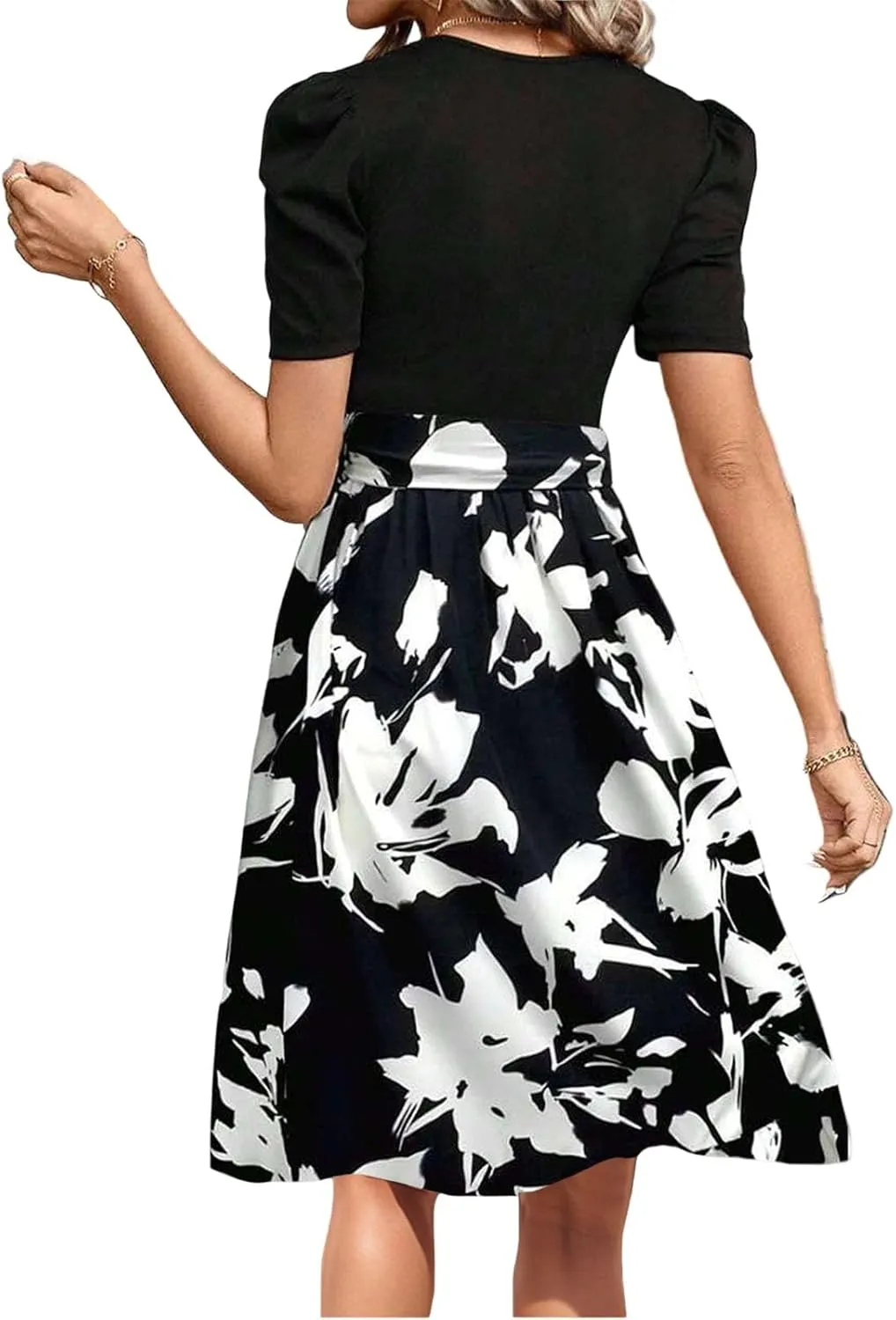 Floral Mini Dress for Women Causal Summer Tie Empire Waist Wrap Dress Short Sleeve Knee Length Flowy Ruffle Dresses