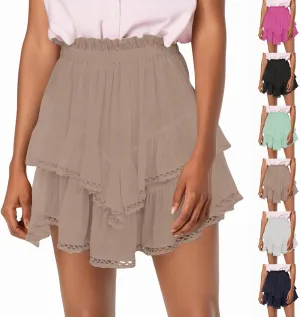 Flowy Mini Skirts for Women Summer High Waisted Tiered Ruffle Shorts Athleisure Tennis Skort Vacation Beach Outfits