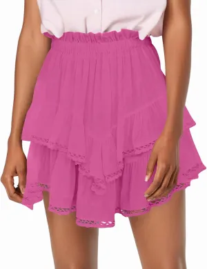 Flowy Mini Skirts for Women Summer High Waisted Tiered Ruffle Shorts Athleisure Tennis Skort Vacation Beach Outfits