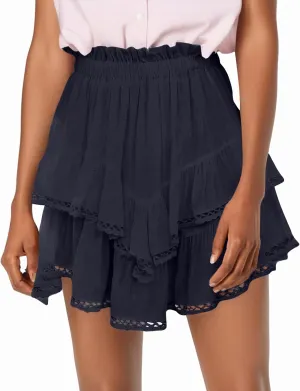 Flowy Shorts for Women Casual Boho Pleated Crochet Mini Skirts for Women High Waisted Ruffled Tiered Tennis Skorts Cute