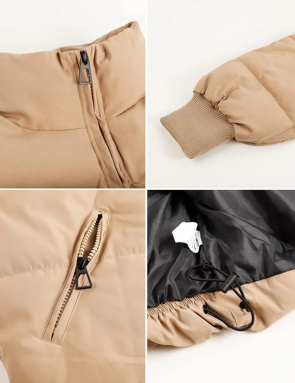 Flygo Women Cropped Puffer Jacket Winter Jackets Lightweight Zip Up Stand Collar Quilted Coats