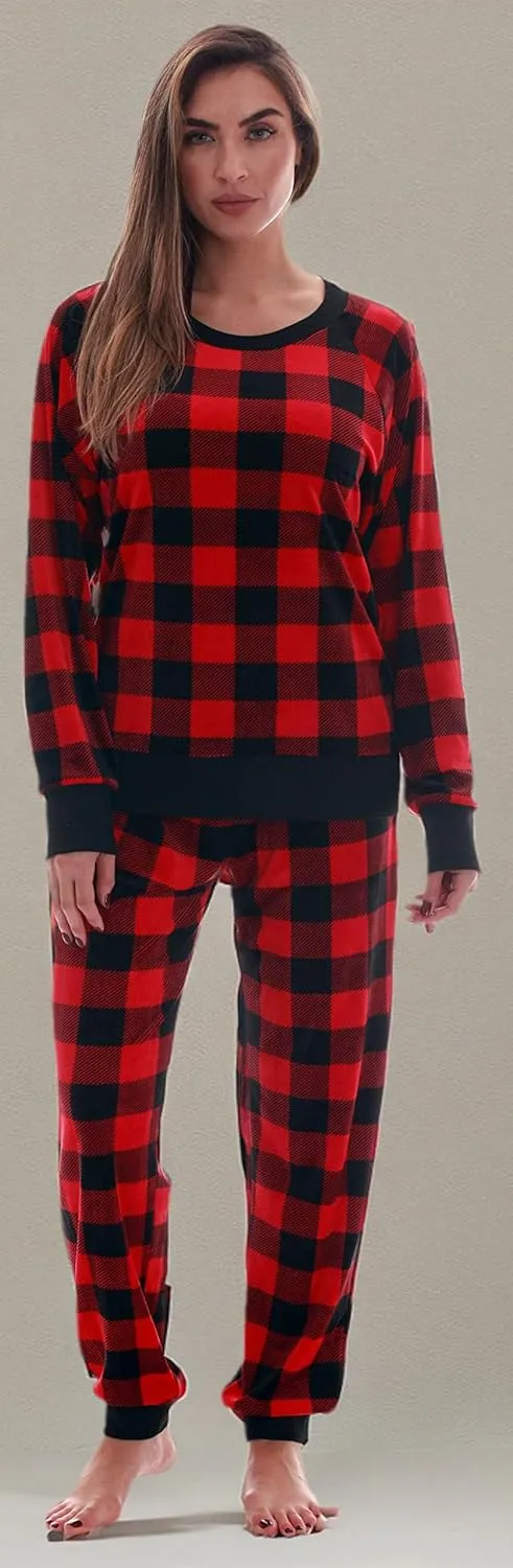 #followme Womens Jogger Pajama Pants Set Ultra-Soft Velour PJs