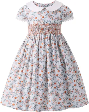 Girls Easter Outfits Toddler Girl Dress Vintage Girls Clothes Floral Cotton Spring Summer Smocked Dresses,Size 2t-8y