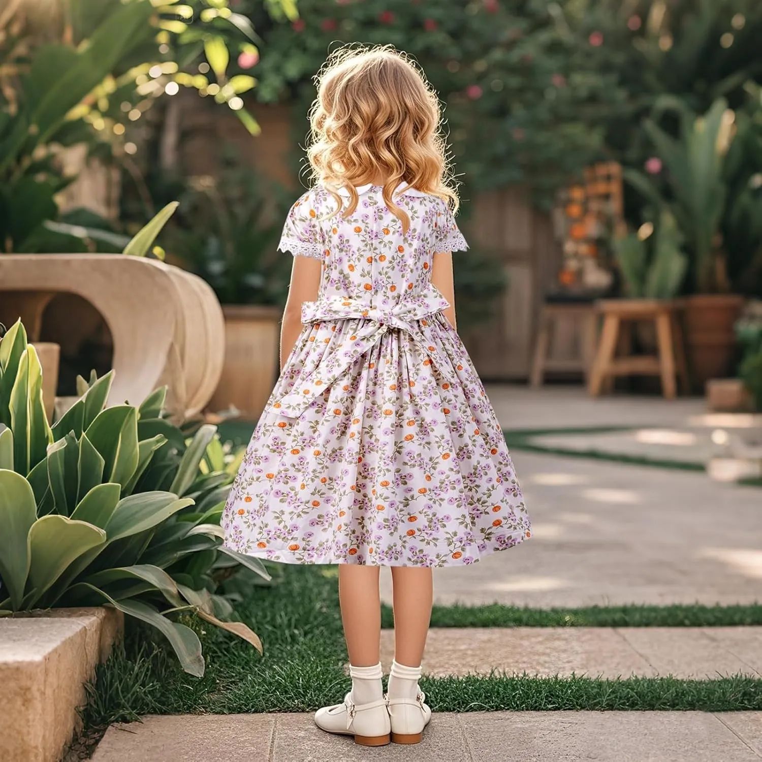 Girls Smocked Blue Dress Toddler Floral Summer Dress Vintage Dresses Kindergarten Graduation Dress
