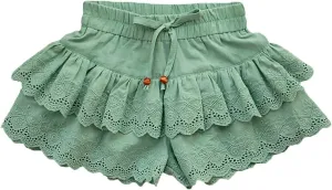 Girl's Wide Leg Floral Pattern Shorts Summer Cute Layered Lace Ruffle Outdoor Skirt Kids High Waisted Girl Pants