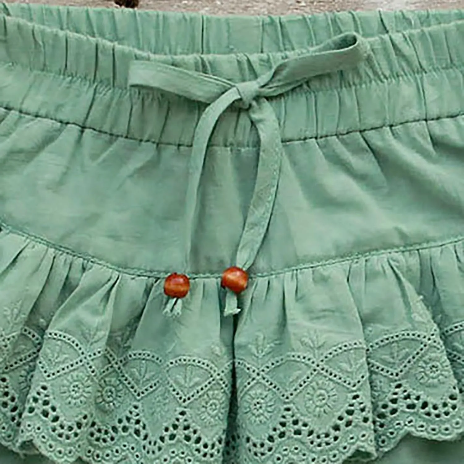 Girl's Wide Leg Floral Pattern Shorts Summer Cute Layered Lace Ruffle Outdoor Skirt Kids High Waisted Girl Pants