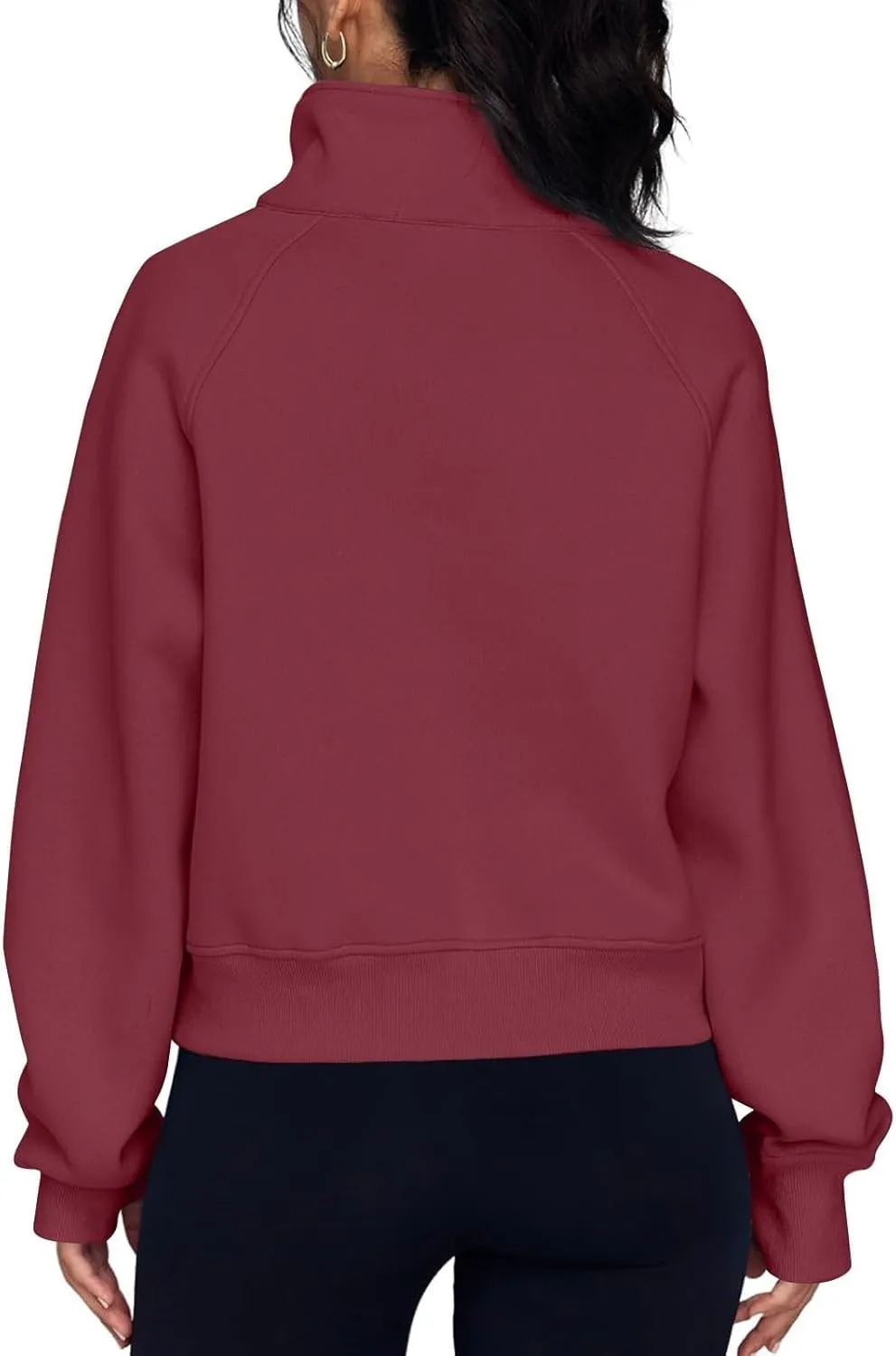 Half Zip Pullover Women Fall Fleece Oversized Sweatshirt Trendy 1/4 Zip Hoodie Y2k Cropped Sweater with Thumb Hole