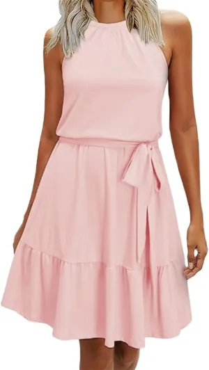 Halter Dresses for Women Summer Casual Mini Dress Wedding Guest Beach Vacation Short Dress Boho Sundresses Outfits