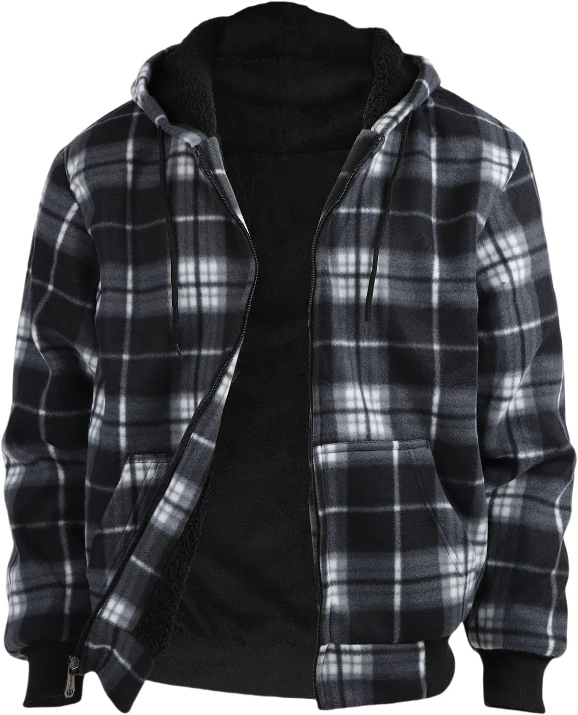 Heavy Warm Sherpa Lined Flannel Jackets for Men, Winter Coats and Plaid Flannel Hoodies with Fleece Lining
