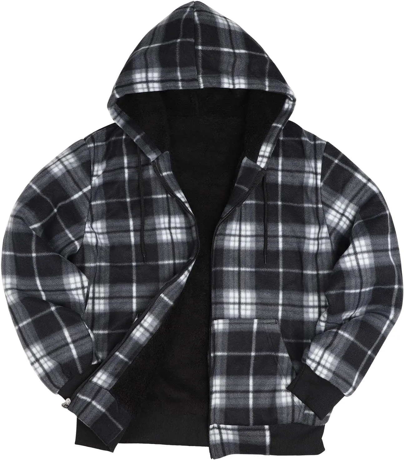 Heavy Warm Sherpa Lined Flannel Jackets for Men, Winter Coats and Plaid Flannel Hoodies with Fleece Lining