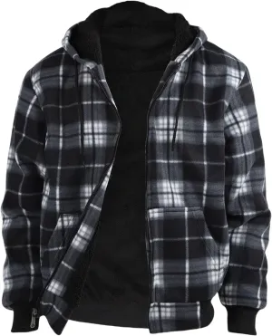 Heavy Warm Sherpa Lined Flannel Jackets for Men, Winter Coats and Plaid Flannel Hoodies with Fleece Lining