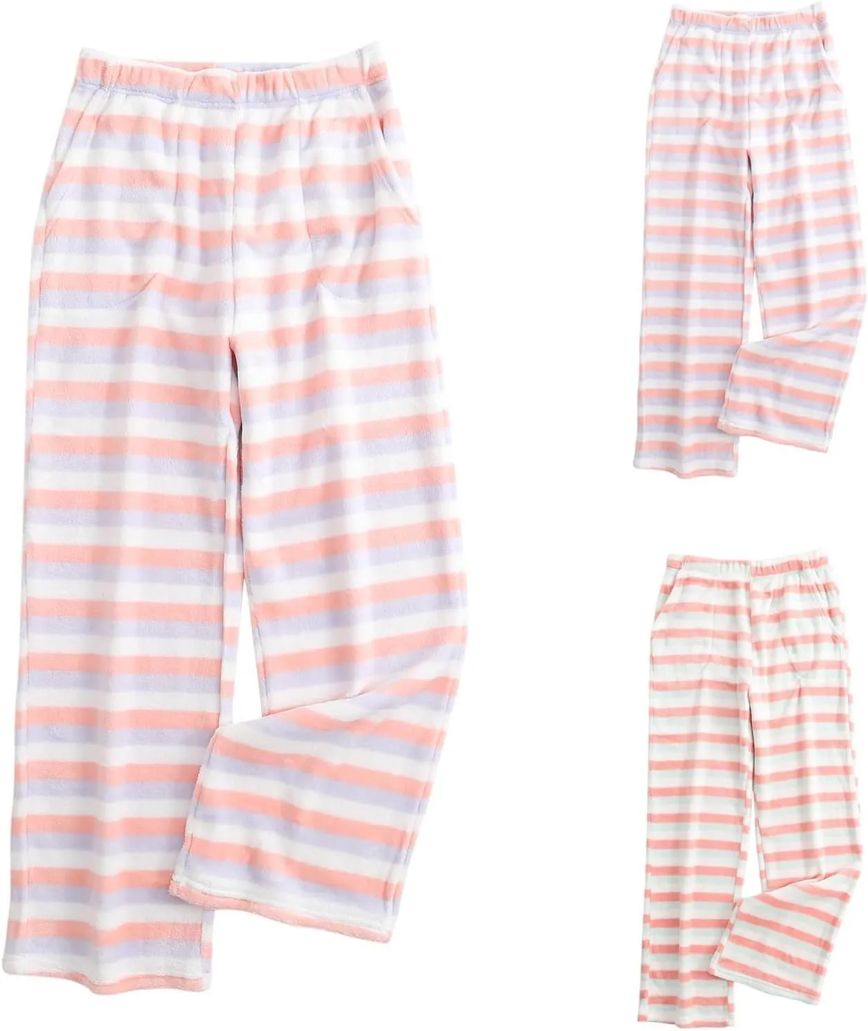 HGps8w Plush Pajama Pants for Women Striped Winter Cozy Lounge Pants Warm Soft Fuzzy Fleece Pjs Bottoms Fluffy Sleepwear