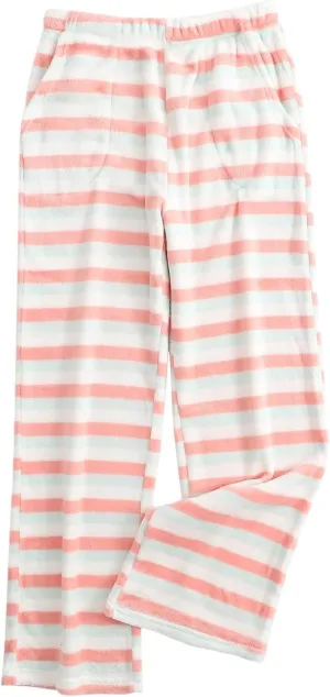 HGps8w Plush Pajama Pants for Women Striped Winter Cozy Lounge Pants Warm Soft Fuzzy Fleece Pjs Bottoms Fluffy Sleepwear