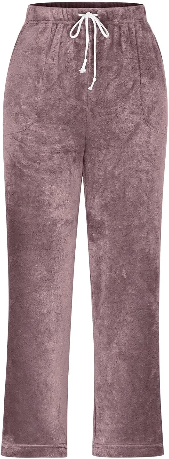 HGps8w Women's Flannel Pajama Pants Winter Cozy Lounge Long Pants Comfy Warm Soft Fuzzy Fleece Pajama Bottoms Sleepwear