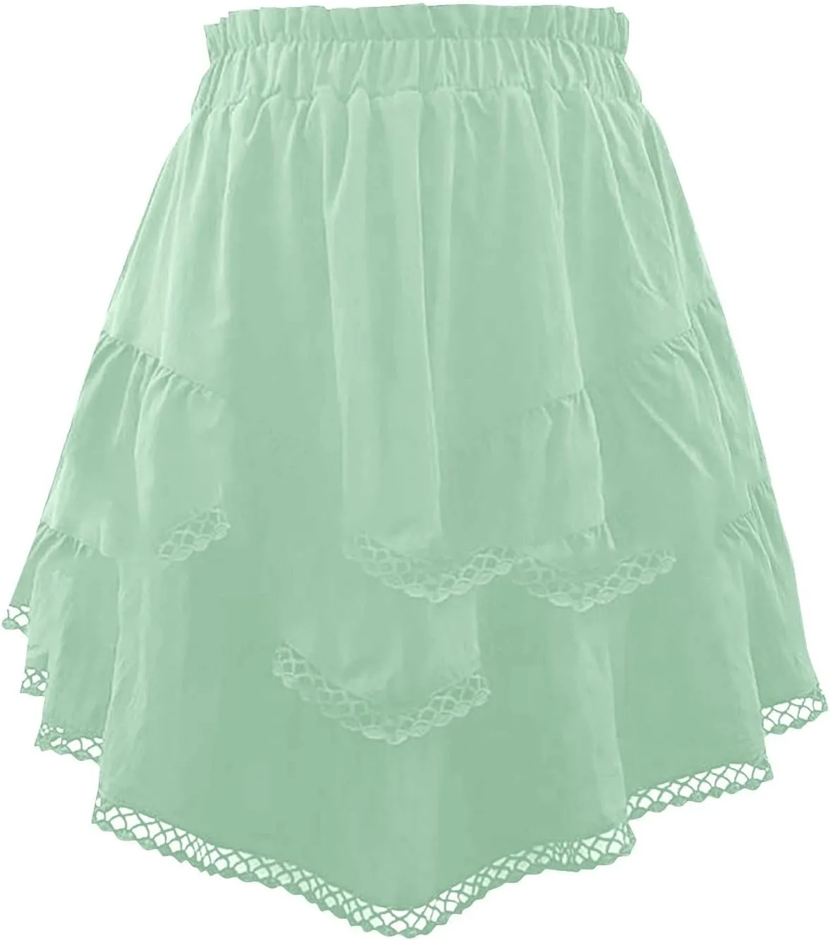 High Waisted Skirt for Women Hollow Out Pleated Ruffles A-Line Knee Length Flowy Casual Midi Skirts Summer Streetwear