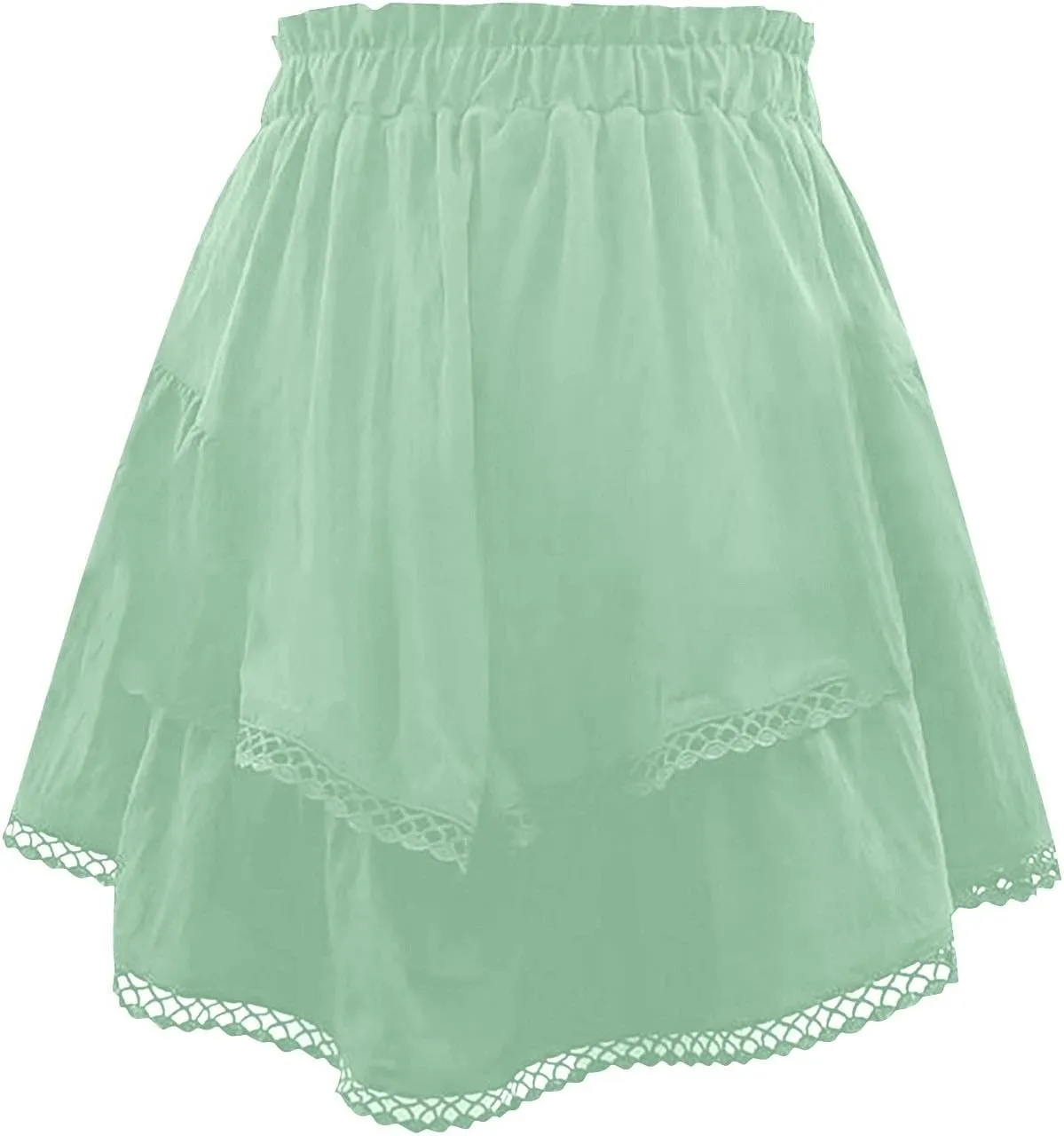 High Waisted Skirt for Women Hollow Out Pleated Ruffles A-Line Knee Length Flowy Casual Midi Skirts Summer Streetwear