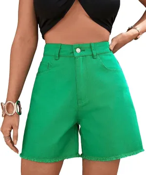 Hotmiss Women's High Waist Denim Shorts Straight Leg Raw Hem Jean Shorts Summer Hot Pants with Pockets