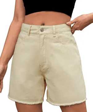 Hotmiss Women's High Waist Denim Shorts Straight Leg Raw Hem Jean Shorts Summer Hot Pants with Pockets