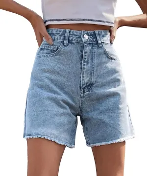 Hotmiss Women's High Waist Denim Shorts Straight Leg Raw Hem Jean Shorts Summer Hot Pants with Pockets