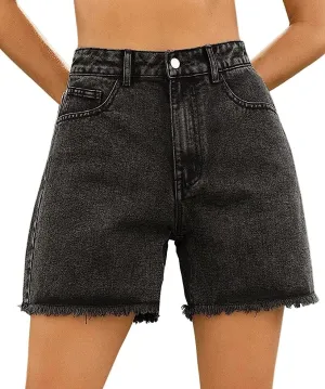 Hotmiss Women's High Waist Denim Shorts Straight Leg Raw Hem Jean Shorts Summer Hot Pants with Pockets