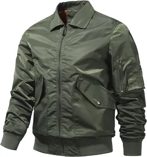 Jackets for Men, Men's Bomber Jacket Lightweight Jacket Full Zip Solid Color Windbreaker Casual Stylish Golf Jacket