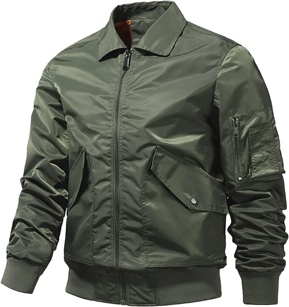 Jackets for Men, Men's Bomber Jacket Lightweight Jacket Full Zip Solid Color Windbreaker Casual Stylish Golf Jacket