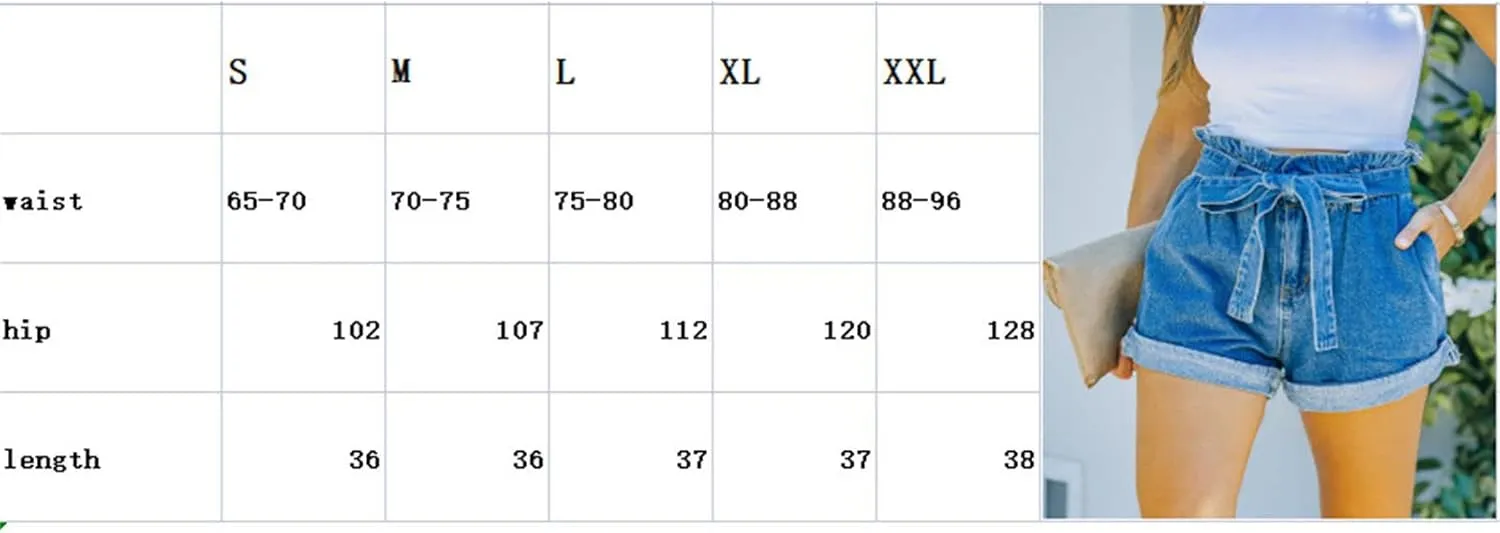 JEKE-DG Jean Shorts Womens Casual High Waisted Belted Elastic Waist Jean Shorts High Waisted Roll Hem Denim Shorts