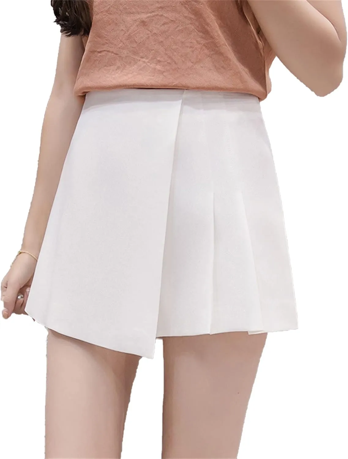 JEKE-DG Women's High Waist Pleated Skirts Shorts Casual Mini Skater Skirts Skort Asymmetrical Skirt Shorts