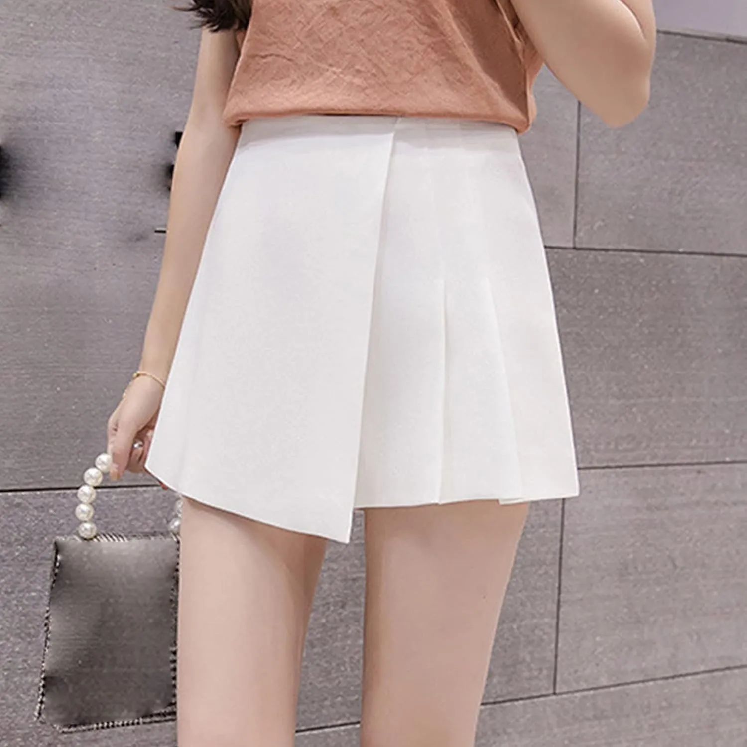 JEKE-DG Women's High Waist Pleated Skirts Shorts Casual Mini Skater Skirts Skort Asymmetrical Skirt Shorts