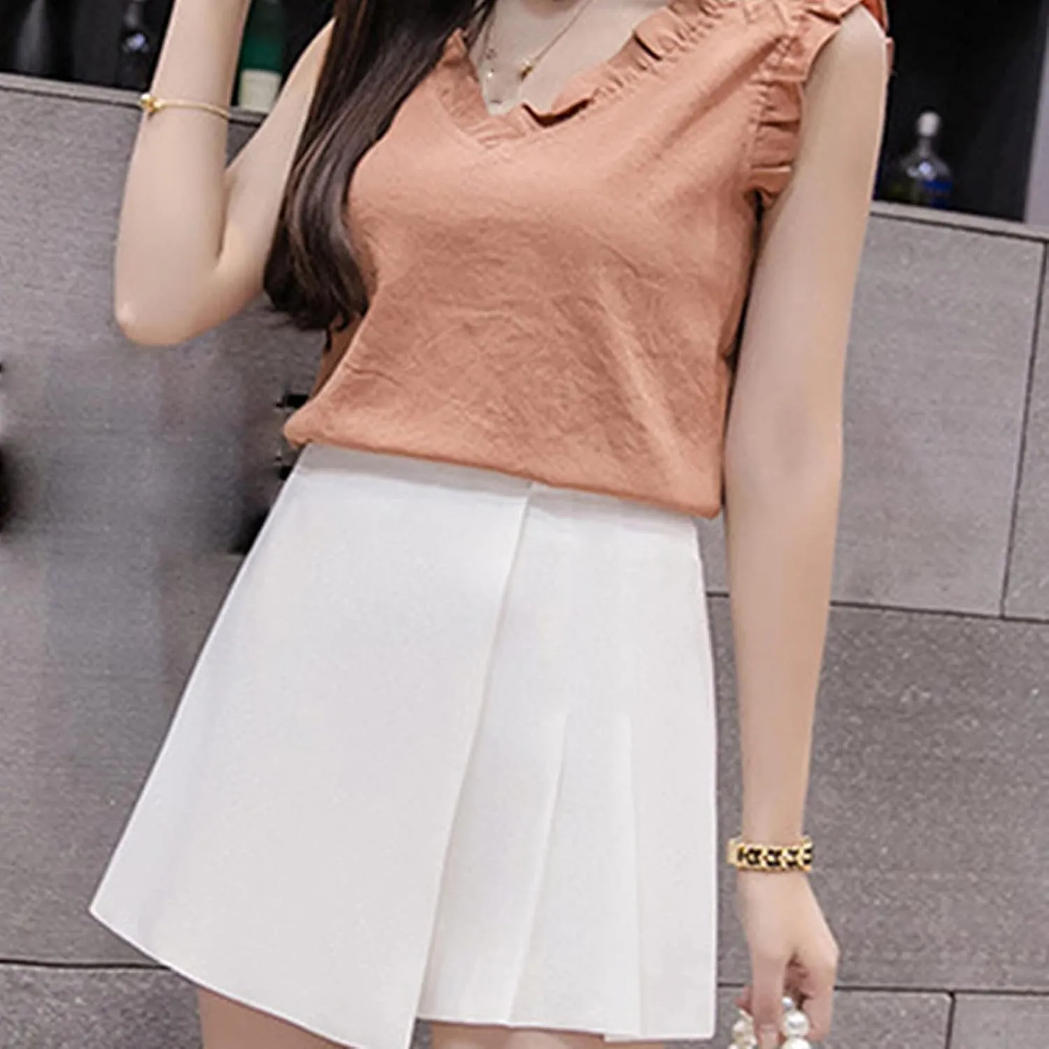 JEKE-DG Women's High Waist Pleated Skirts Shorts Casual Mini Skater Skirts Skort Asymmetrical Skirt Shorts