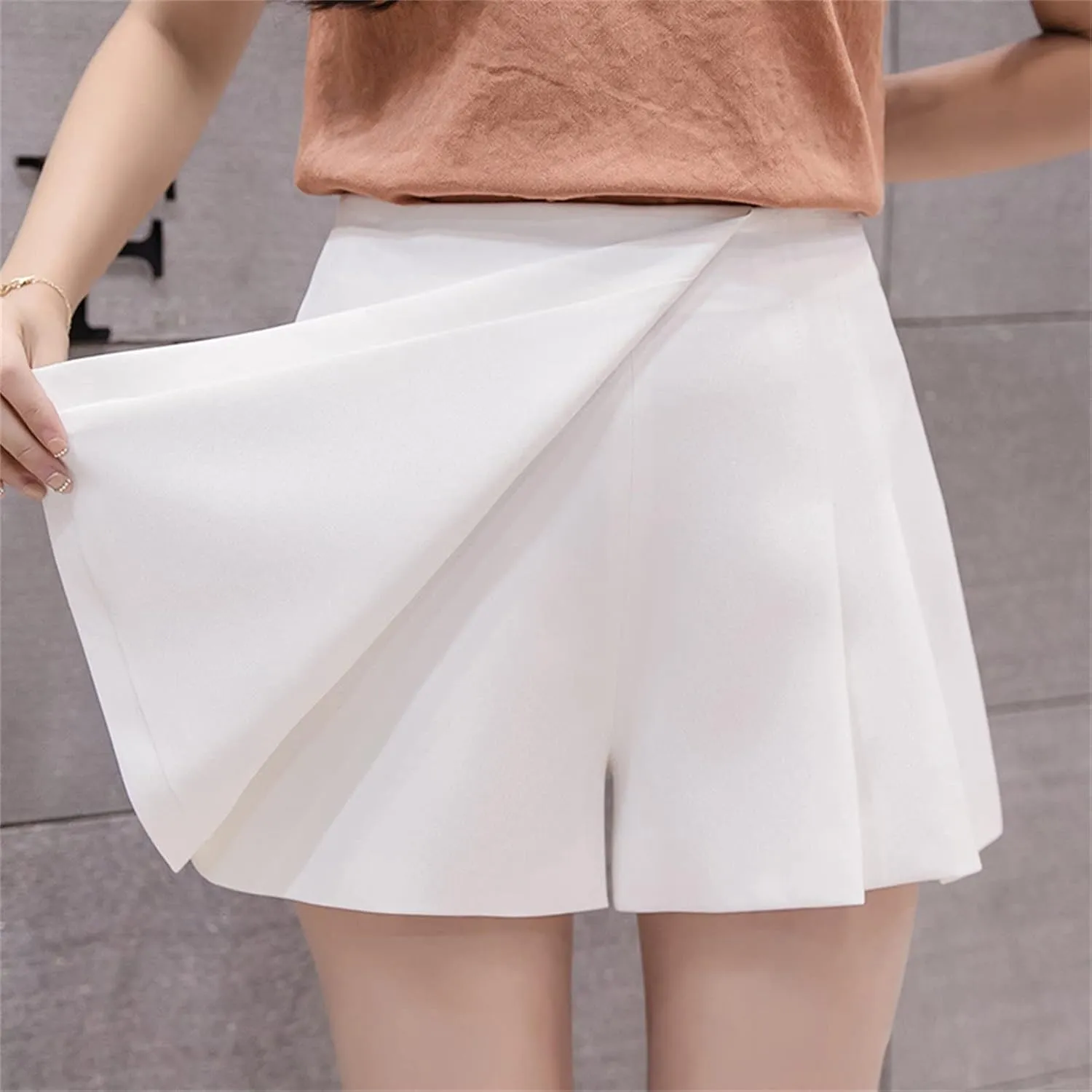 JEKE-DG Women's High Waist Pleated Skirts Shorts Casual Mini Skater Skirts Skort Asymmetrical Skirt Shorts