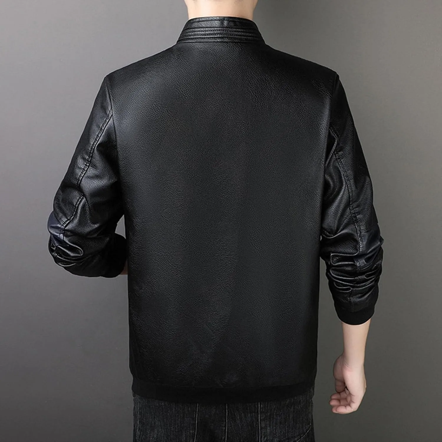 JEsilunmaMY Men's Casual Bomber Leather Jacket Full Zip Stand Collar Moto Biker Coat Fall Winter Wash Motorcycle Jackets