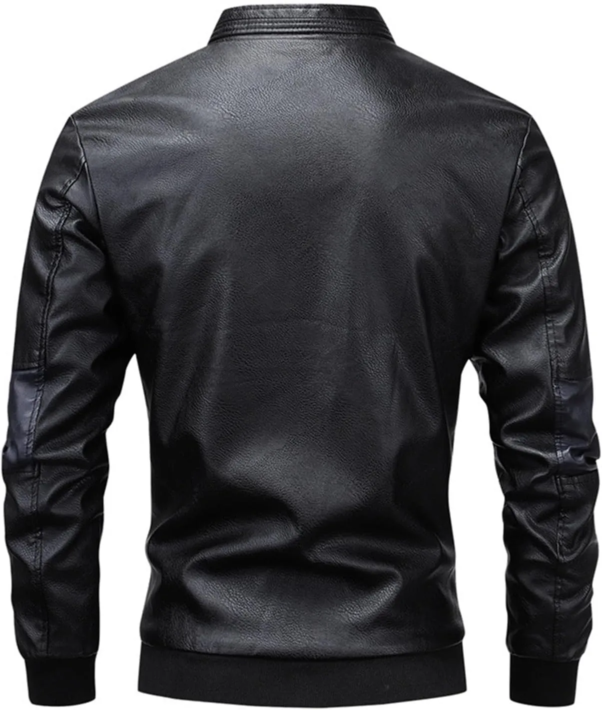 JEsilunmaMY Men's Casual Bomber Leather Jacket Full Zip Stand Collar Moto Biker Coat Fall Winter Wash Motorcycle Jackets