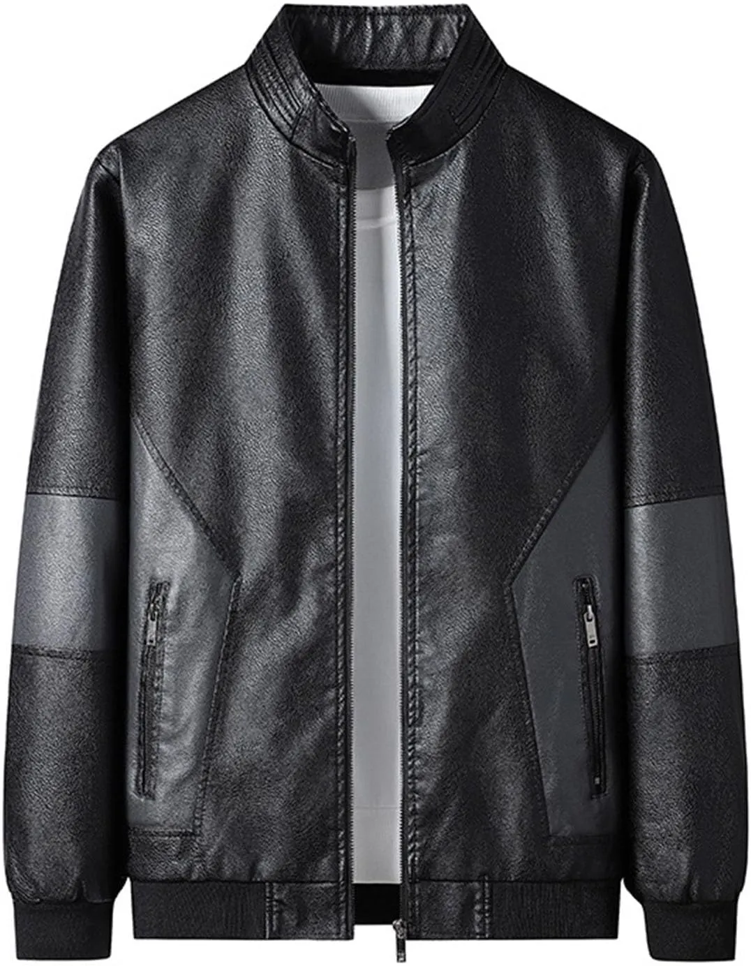 JEsilunmaMY Men's Casual Bomber Leather Jacket Full Zip Stand Collar Moto Biker Coat Fall Winter Wash Motorcycle Jackets