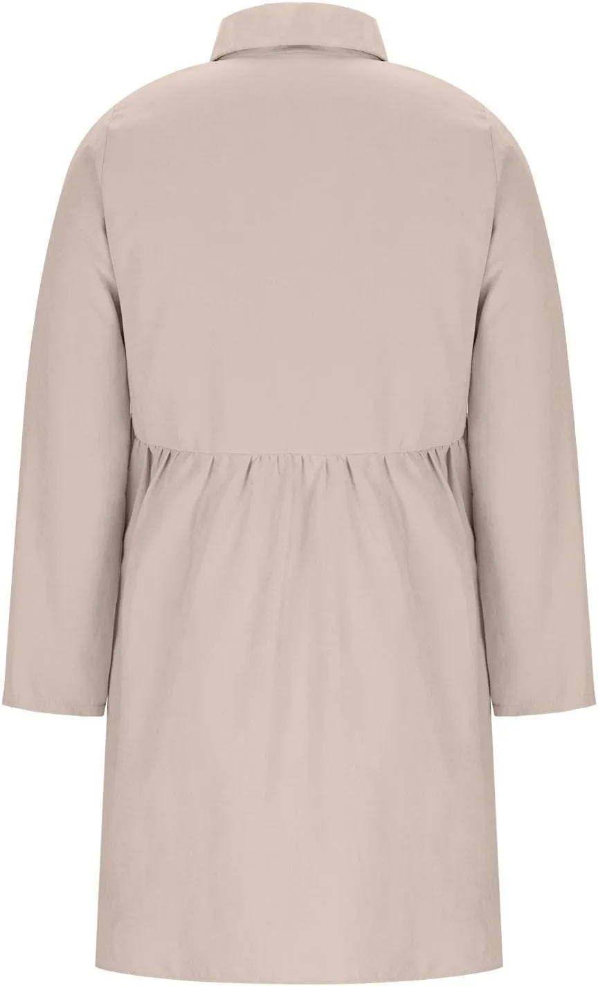 jsaierl Women Rolled Cuffed Long Sleeve Shirt Dress Button Down Shift Dress Pleated Midi Dress Loose Fit A Line Swing Dress