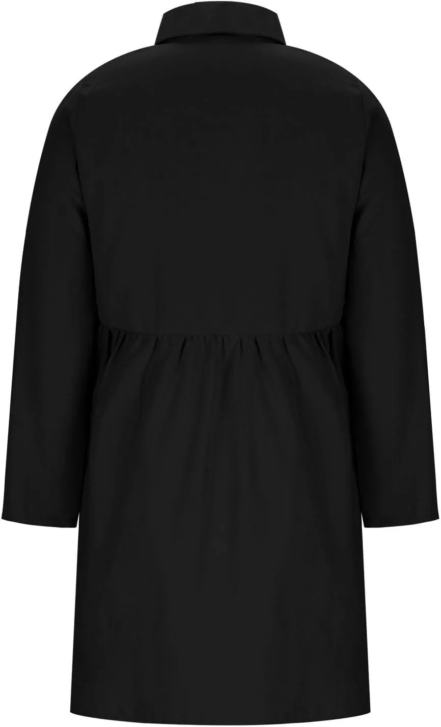 jsaierl Women Rolled Cuffed Long Sleeve Shirt Dress Button Down Shift Dress Pleated Midi Dress Loose Fit A Line Swing Dress