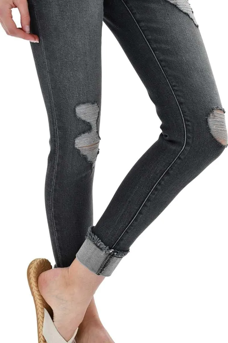 Kancan Women's High Rise Distressed Cuffed Ankle Skinny Jeans - KC7299