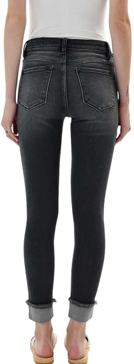 Kancan Women's High Rise Distressed Cuffed Ankle Skinny Jeans - KC7299